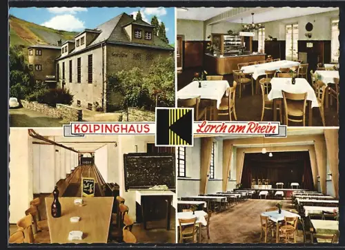 AK Lorch am Rhein, Gasthaus Kolpinghaus, Saal mit Bühne