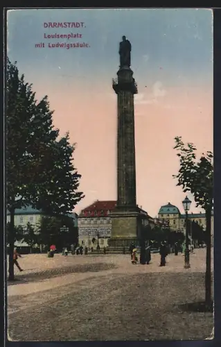 AK Darmstadt, Louisenplatz, Ludwigssäule