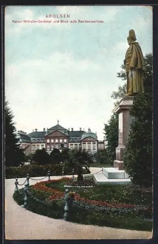 AK Arolsen, Kaiser Wilhelm-Denkmal, Blick aufs Residenzschloss