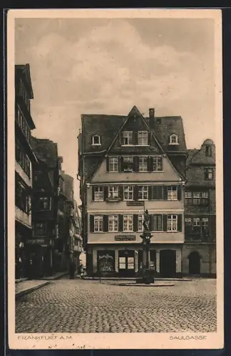 AK Alt-Frankfurt, Saulgasse, Geschäft von Hermann S.
