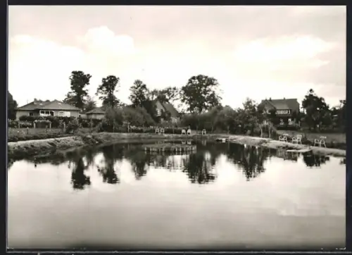 AK Eyendorf /Lüneburger Heide, Teich, Häuser, Gartenstühle