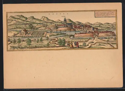 Künstler-AK Kassel, Gesamtansicht nach Stich von Braun und Hogenberg 1580