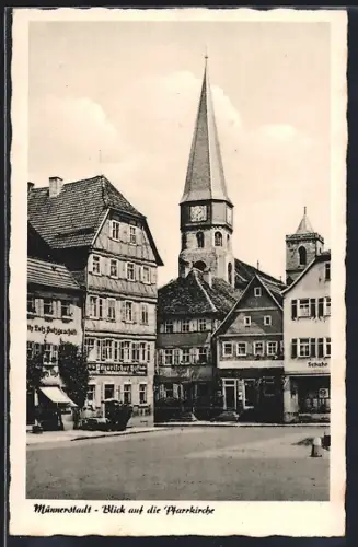 AK Münnerstadt, Blick auf die Pfarrkirche, Restaurant Bayerischer Hof
