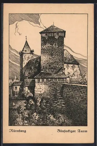 Künstler-AK Nürnberg, Fünfeckiger Turm