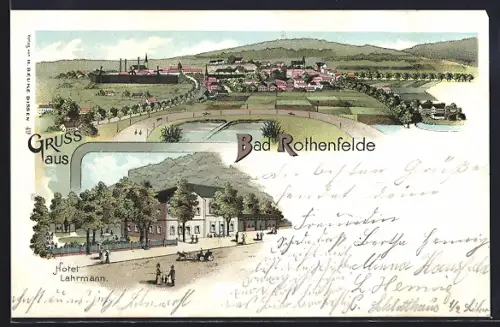Lithographie Bad Rothenfelde, Hotel Lahrmann und Totalansicht
