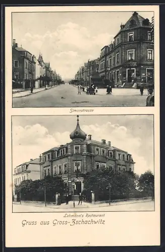 AK Dresden-Zschachwitz, Lehmanns Restaurant, Blick in die Simonstrasse