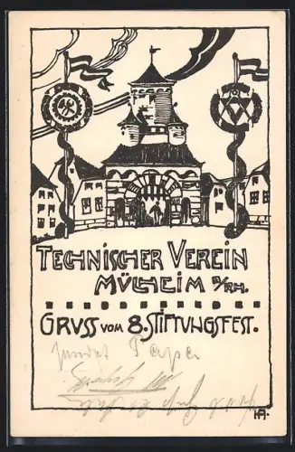 Künstler-AK Mülheim a. Rh., 8. Stiftungsfest des Technischen Vereins