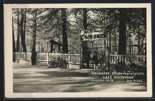 AK Dresden-N. Cafe Waldesruh mit Kinderspielplatz