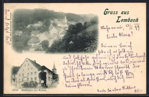 AK Lembach / Schwarzwald, Gasthaus zur Krone, Blick über den Ort