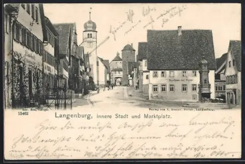 AK Langenburg, Gasthaus mit Brunnen, Innere Stadt und Marktplatz