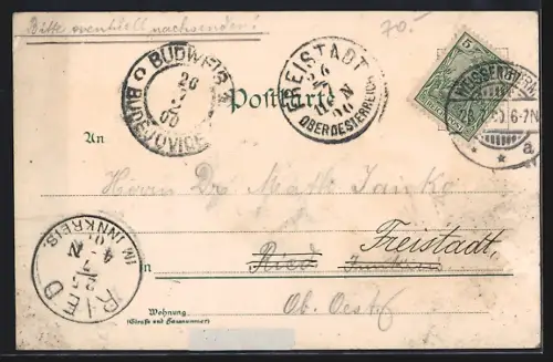 Lithographie Neuwied, Schloss Montrepos, Landgerichtsplatz, Krieger-Denkmal