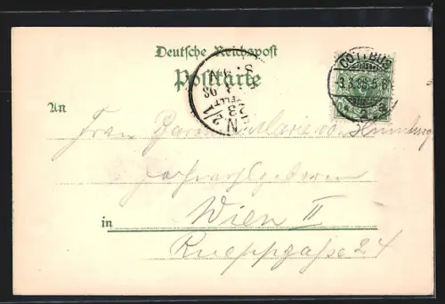 Lithographie Cottbus, Oberkirche, Post, Rathaus, Münzthurm