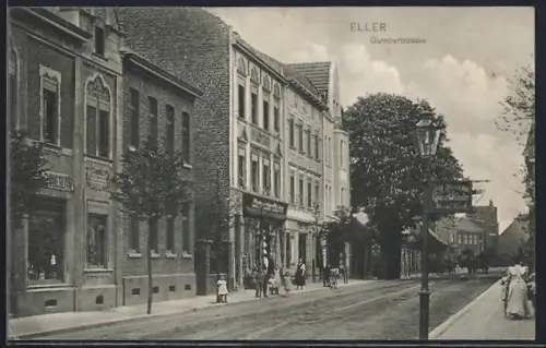AK Eller / Düsseldorf, Gumbertstrasse mit Geschäft der Gebrüder Bluhm
