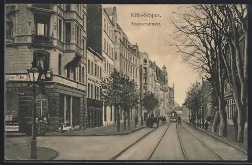 AK Köln-Nippes, Neusserstrasse mit Gasthaus und Strassenbahn