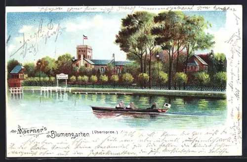 Lithographie Berlin-Oberschöneweide, Gasthaus Moerner`s Blumengarten, Ostendstrasse