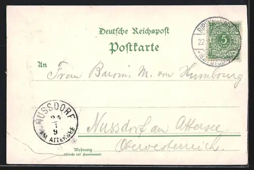 Lithographie Briese, Ortsansicht, Restaurant R. Bachernick, Hirsch an der Quelle