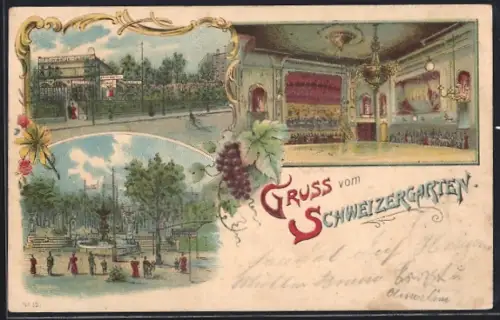 Lithographie Berlin-Prenzlauer Berg, Gasthaus Schweizergarten im Bötzowviertel