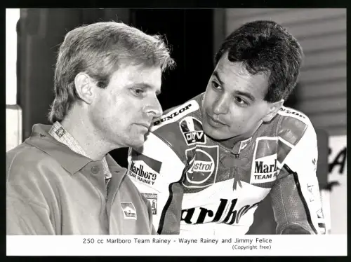 Fotografie Motorrad Rennfahrer 250ccm Marlboro Team Rainey, Wayne Rainey & Jimmy Felice