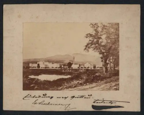 Fotografie Ansicht Grottau / Hrádek nad Nisou, Fabrik - Baumwollspinnerei Franz Leitenberger, Unterschrift des Inhabers