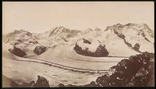 Fotografie unbekannter Fotograf, Ansicht Zermatt, Blick auf den Monte Rosa Gletscher