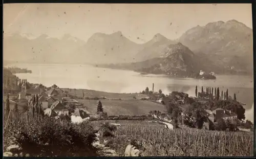 Fotografie unbekannter Fotograf, Ansicht Duingt, Blick von den Weinreben nach dem Ort