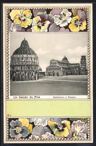Lithographie Pisa, Battistero e Duomo, Stiefmütterchen