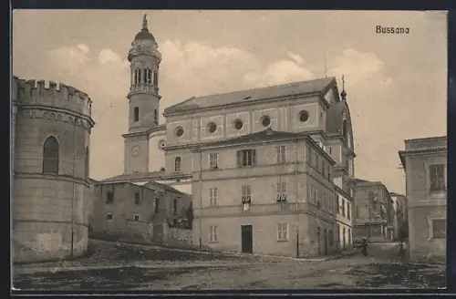 AK Bussana, Strassenpartie mit Kirche
