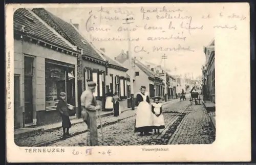 AK Terneuzen, Vlooswijkstraat mit Geschäft und Passanten