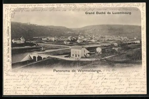 AK Wormeldange, Panorama mit Brücke
