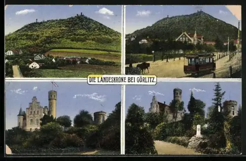 AK Görlitz, Landeskrone, Strassenbahn