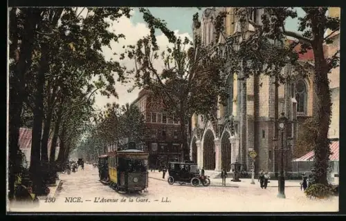 AK Nice, L`Avenue de la Gare mit Strassenbahn und Auto
