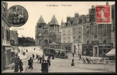 AK Le Mans, Place Thiers mit Strassenbahn