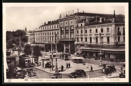 AK Toulouse, Avenue et Carrefour Jean-Jaurès, Théâtre des Variétés, Strassenbahn