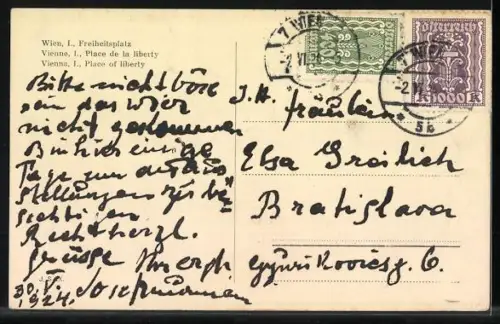 AK Wien, Freiheitsplatz mit Strassenbahnen