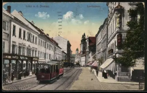 AK Linz / Donau, Landstrasse mit Strassenbahn