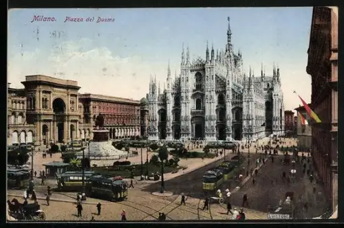 AK Milano, Piazza del Duomo, Strassenbahn