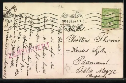 AK Budapest, Strassenpartie am Margarethenring, Strassenbahn