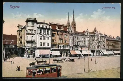 AK Zagreb, Jelacicev trg., Strassenbahn