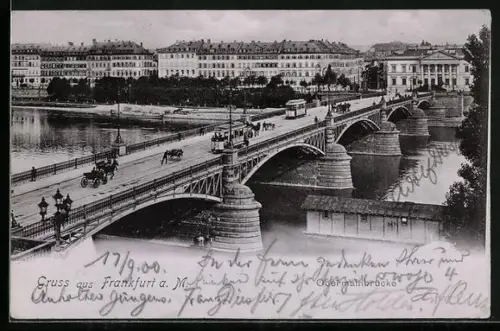 AK Alt-Frankfurt, Obermainbrücke mit Strassenbahn