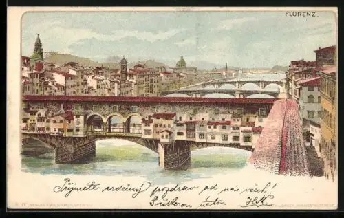 AK Florenz, Brücke mit Häusern