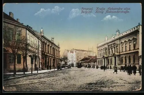 AK Belgrad, Kiraly Sandor utca, König Alksanderstrasse, Strassenbahn