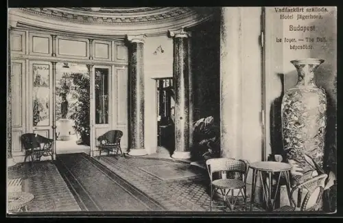 AK Budapest, Vadászkürt Szálloda, Innenansicht Hotel Jägerhorn