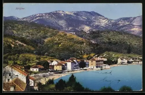 AK Meljine / Megline, Ortsansicht mit Blick ins Gebirge