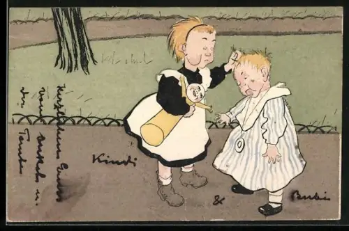 AK Kinder streiten sich um eine Puppe