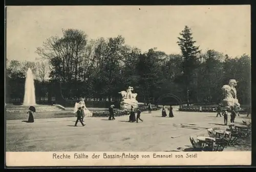 AK München, Bayrische Gewerbeschau 1912, Rechte Hälfte der Bassin-Anlage