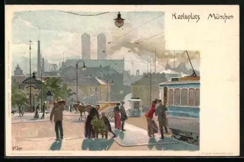 Künstler-Lithographie Heinrich Kley: München, Karlsplatz