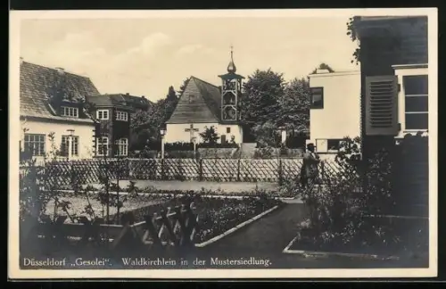 AK Düsseldorf, Gesolei, Waldkirchlein in der Mustersiedlung