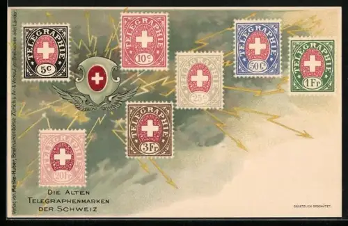 Lithographie Schweiz, Die alten Telegraphenmarken der Schweiz, Wappen