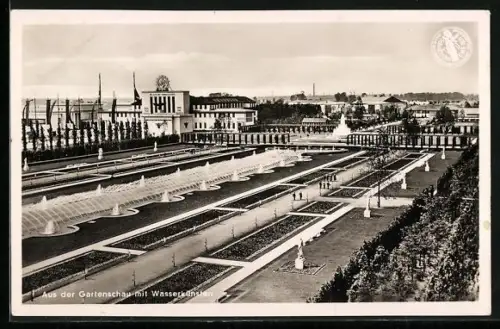 AK Düsseldorf, Grosse Reichs-Ausstellung Schaffendes Volk, Schlageterstadt 1937, Wasserkünste