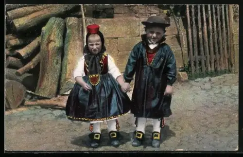 AK Schwälm, Kinderpaar in hessischer Tracht